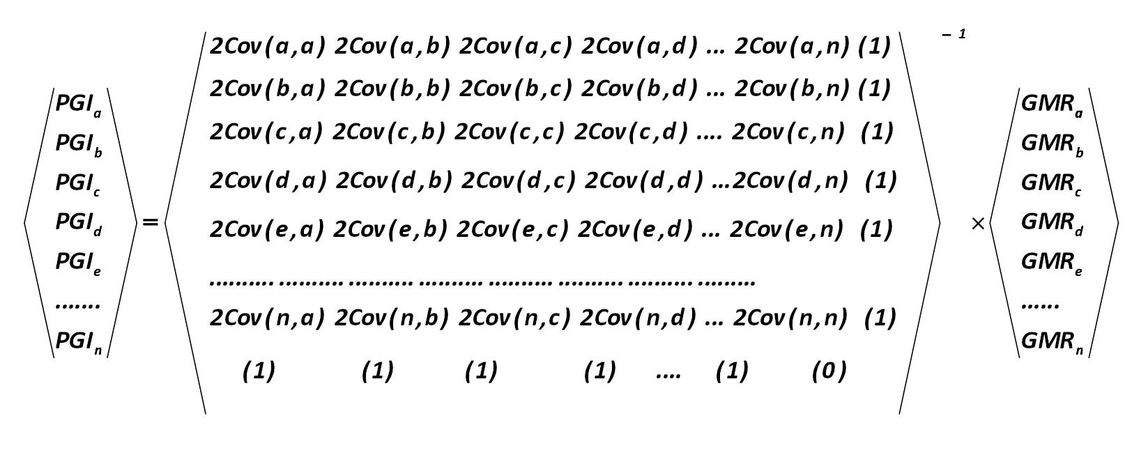 Portfolio with a given income (PGI) is calculated from the matrix multiplication  (275): [Harry Markowitz]